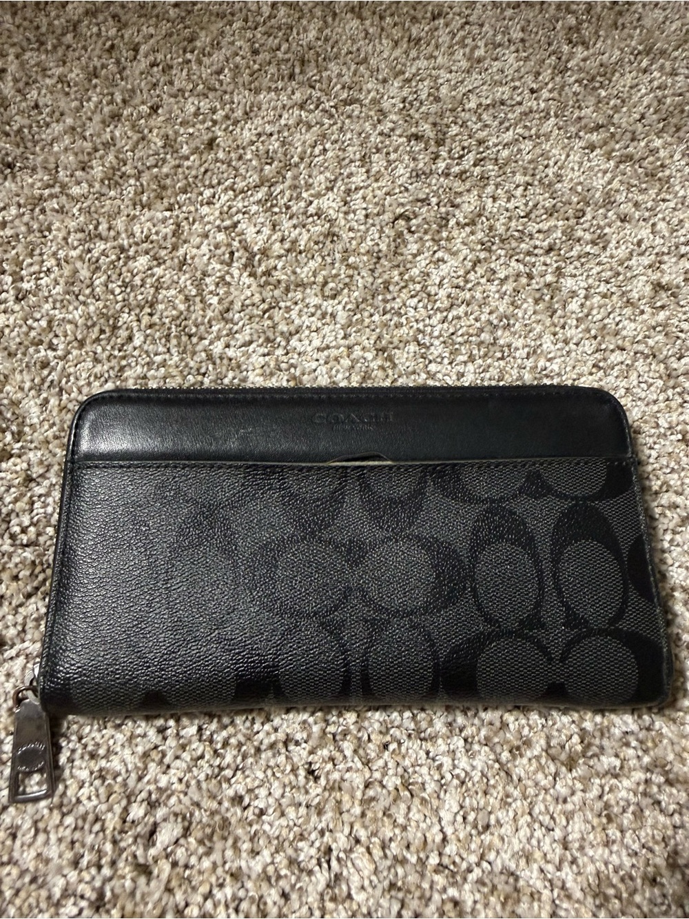 Coach Black Signature Accordion Zip Wallet